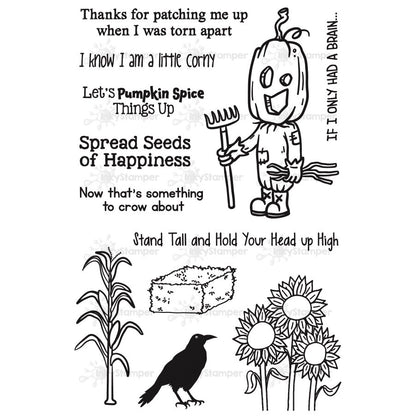 InkyStamper Stamp Cartoon pumpkin character with text and illustrations on a white background