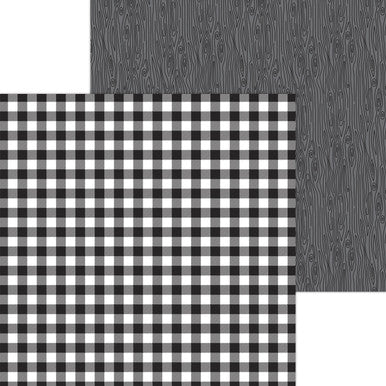 Doodlebug Design - Monochromatic Collection -  buffalo check / woodgrain - 12 x 12 - Beetle Black