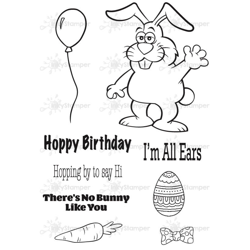 Cartoon bunny with text and graphics on a white background