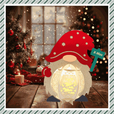 Assembled and Lit Up  Gnome CrafTreat lantern