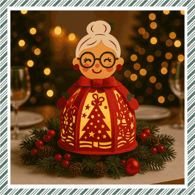 Assembled and Lit Up Mrs. Claus CrafTreat lantern