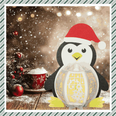 Assembled and Lit Up  Penguin CrafTreat lantern
