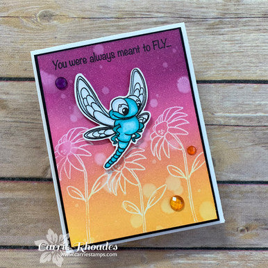 colorful card using Dragonfly stamp set by InkyStamper