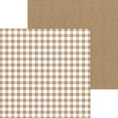 Doodlebug Design - Monochromatic Collection -  buffalo check / woodgrain - 12 x 12 - Kraft