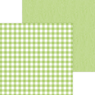 Doodlebug Design - Monochromatic Collection -  buffalo check / woodgrain - 12 x 12 - Limeade